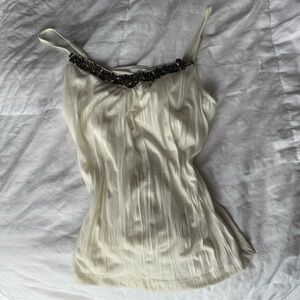 Metro 7 white tank top with brown sequin detail, size M